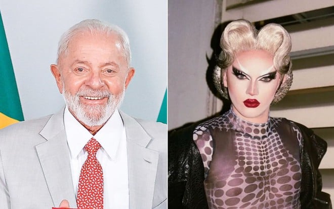 Montagem com o presidente Lula à esquerda e a drag francesa Lula à direita